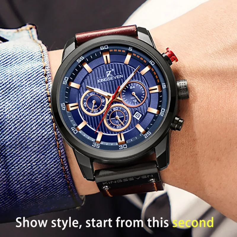 KINGSEVEN Jaunu modes vīriešu luksusa pulksteņi, kvarca ūdensizturīgs skatīties cilvēks, datumu skatīties sporta rokas pulkstenis vīriešiem biznesa 2022