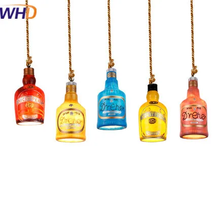 Ziemeļvalstu Stilā Vintage Multicolor Pudeli Kulons Lampas LED Rūpniecības Bēniņi Antīko Droplight Bārs, Restorāns Kaņepāju Virvi Karājas Lampas