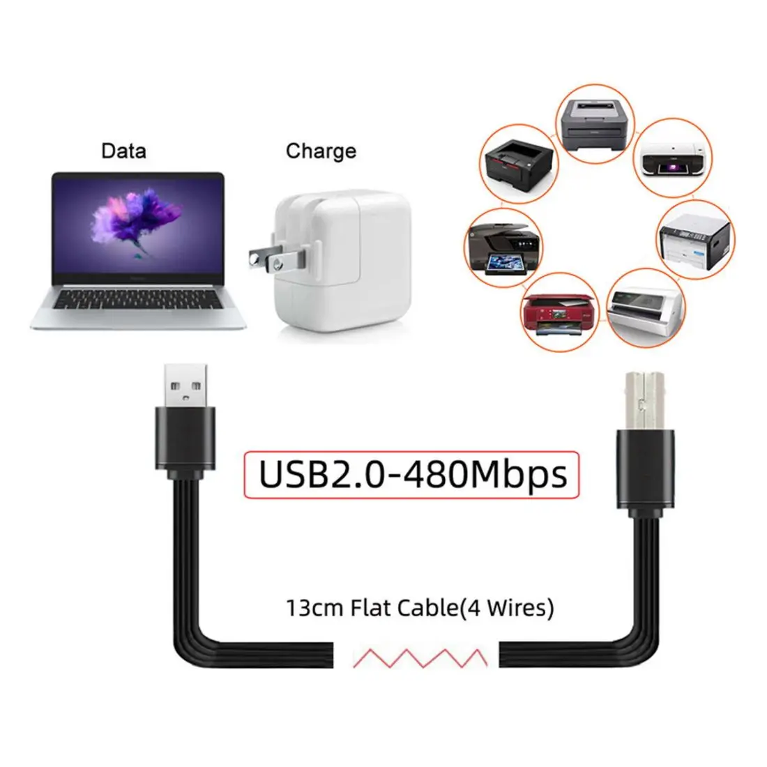 Xiwai USB 2.0 Tipa Vīrieša Tipa-B Vīriešu Datu Dzīvoklis Slim ražošanas procesu kontroles Kabeli Skeneris & Disk & Printeri 13cm