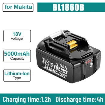 100% Oriģināls Makita 18V 5000mAh Uzlādējams elektroinstrumenti Makita Akumulatoru ar LED Li-ion Nomaiņa LXT BL1860B BL1860 BL1850