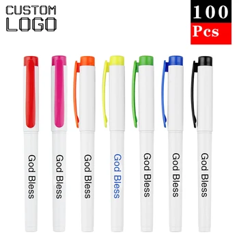100gab Personalizētu Drukas Logo Melnā un Baltā Krāsā Pildspalvas Plastmasas Klipu Neitrāls Pildspalvu Uzņēmuma Reklāmas Darbības Dāvanu Pildspalvas