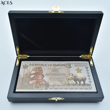 100gab Zimbabves Viens Zettalilion Dolāru Rēķinus Papīra Naudu, Zimbabve Degunradžu Banknotes ar Sērijas Numuru un Koka Kaste