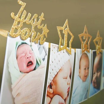 12 Mēneši Foto Rāmis Banner Karājas Vainags Rotājumi 1. Baby Duša, Zēns, Meitene Pirmās Dzimšanas dienas svinības Piegādēm