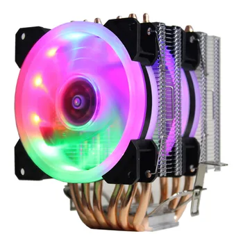 3/4PIN RGB LED CPU Cooler 6-Dual Heatpipe Tornis 12V 9cm 2-Ventilatora Dzesēšanas Heatsink Radiatoru par LGA 1150/1151/1155/1156/775/1366 AMD
