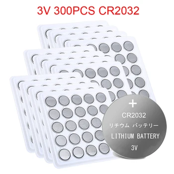 300PCS cr 2032 Pogu elementu Baterijas 3 V Monētas Litija Akumulatoru Skatīties Tālvadības Kalkulators cr2032 br2032