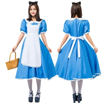Alice In Wonderland Puse Cosplay Kostīmu Anime Māšele Lolita Vienotu Meitene Priekšauts Kleita Halloween Tērpi Sievietēm