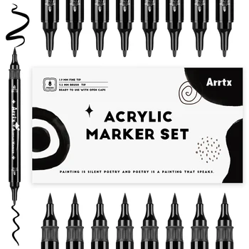 Arrtx 8PCS Black Ieskicējot Marķieri Dual Otas, Akrila Krāsas Marķieris Pildspalvas Par Rock Stikla, Auduma, Metāla, Keramikas Krūze Koka Plastmasas