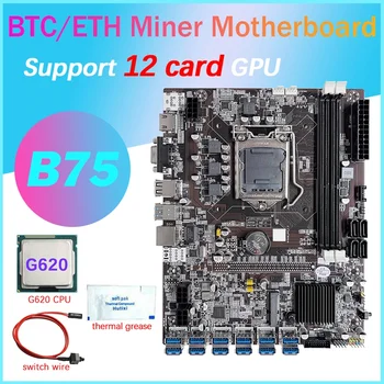 AU42 -B75 12 Kartes GPU BTC Ieguves Mātesplati+G620 PROCESORA+Thermal Grease+Switch Kabeli 12XUSB3.0(PCIE) Slotu LGA1155 DDR3 operatīvā ATMIŅA MSATA