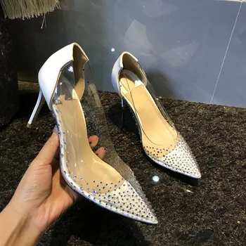 Bezmaksas piegāde modes sieviešu Sūkņi Ikdienas Dizainera pliks lakādas strass kristāla punktu toe sūkņi kurpes augstpapēžu kurpes 10cm 8cm