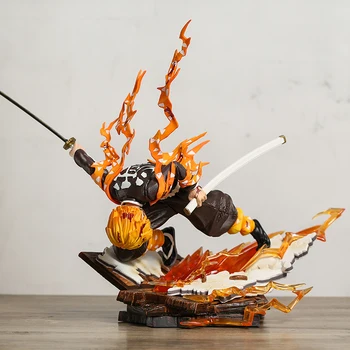 Demon Slayer Zenitsu Agatsuma PVC Kolekciju Modelis Statuja Anime Attēls Rotaļlieta ar Gaismas