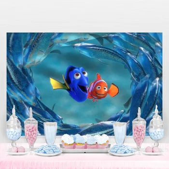 Disney Cartoon Meklējot Nemo Dory Zemūdens Fons Puse Vinila Fons Zēniem 1. Dzimšanas dienas svinības Decoration, Banner