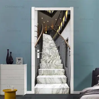Durvju Uzlīmes 3D Stereo Marmora Kāpņu Foto Tapetes Dzīvojamā Istabā Studiju Hotel Telpu Paplašināšanas Murals Pvc Pašlīmējošas Mājas Dekoru