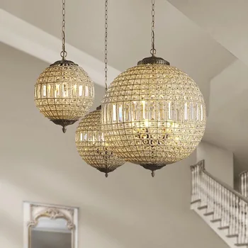 Eiropas Amerikāņu lampas kaltas dzelzs kristāla gaismas K9 led pendant gaismas kārta luksusa dzīvojamās istabas villa vestibilā restorāns lampas