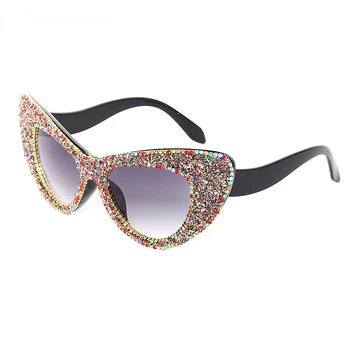 Eiropas un Amerikas Stilu Modes Diamond-studded Cat-eye Saulesbrilles Spīdīgu Grants Apdare Roku darbs Dimanta Tendence Brilles