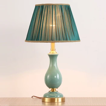 Eiropas Zaļā Auduma Galda Lampa Vienkāršu Klasisku Dekoru Keramikas Ķīniešu LED E27 Studiju Guļamistaba, viesistaba, Rakstāmgalds, Apgaismes Armatūra