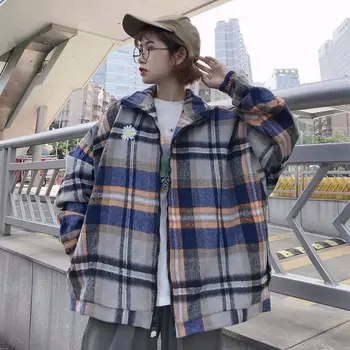 Harajuku mētelis vīriešiem, sievietēm 2022 rudens new Hong Kong retro stila pleds beisbola jaka zaudēt studentu bieza vilnas techwear