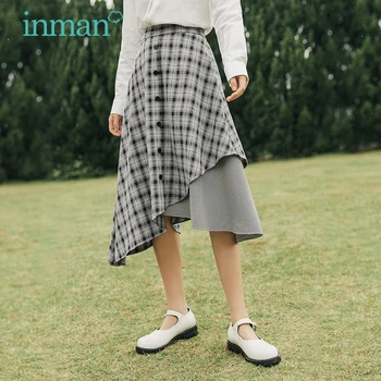 INMAN Nelegālo Raibs korejas Modes Svārki Sievietēm Eleganto Stilu Lady Classic Pleds Modelis Pogu Apdare, Sieviete Apakšā