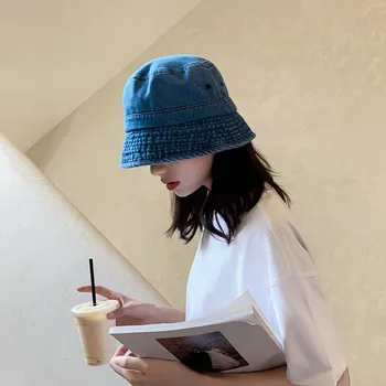 Japāņu Džinsa Tīrtoņa Krāsu Zvejnieka Cepure Sieviešu Korejiešu Versija Ins Modes Vienkārša Sauļošanās Baseinu, Cepure, Zila Ubags Kausa Cepure