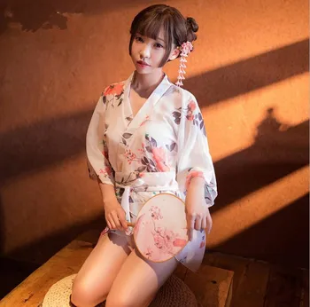 Japāņu Sexy Peldmētelis Īss Drukāt Šifona Kimono Mujer Naktskrekls Sieviete Vienotu Ārējo Apģērbs