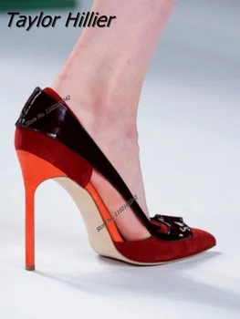 Jaunas Krāsas Bloka Sūkņi Norādīja Toe Flaneļa Sarkanas augstpapēžu kurpes Sexy Balli Banketa Puse Sieviešu Kurpes Plus Lieluma Pasūtījuma Gladiatoru