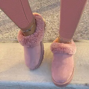 Jauno Modes Sieviešu Ziemas Kokvilnas Kurpes Plīša Silti Sniega Zābaki, Dāmas Gadījuma Dzīvoklis Īsi Zābaki Tīrtoņa Krāsas Pūkains Mātītes Feetwear