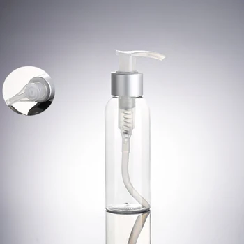 Jauns dizains 100ml ceļojumu ķermeņa losjons plastmasas pudele ar ieslēgtu bloķēšanas iespējas, PET dušas želeja pudele ar matte silver aluminu