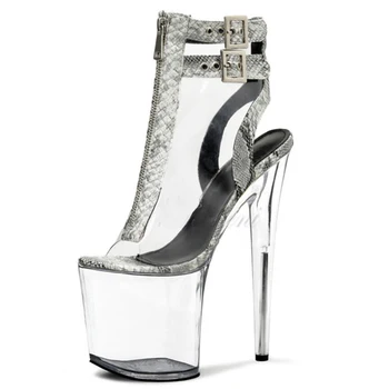 Jauns Dizains, caurspīdīga kristāla ultra plānas papēžiem modes sandales 20cm augstpapēžu kurpes 8 collu lady Crystal apavi
