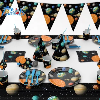 Jaunā Stila Kosmosā Planētas Puse Šķīvja Salvetes Karogu par Astronautu Happy Birthday Party Piederumi Mājas Rotājumi