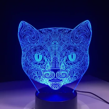Kaķis Sejas 3D Vizuālo Lampu Optiskā Ilūzija Led Nakts Gaisma Pārsteidzošs 7 Krāsas, Mākslas Kaķis Galvu skārienjutīgais Slēdzis Lampas Piliens Kuģniecība