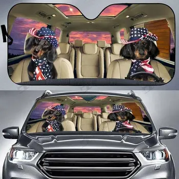 Melns Dachshund Vīrs, Sieva Amerikāņu Auto Saulessargs par Vējstikla, Dāvanu Doxie Automašīnas Vējstikla Izturīgs Materiāls, Auto Sejsegu