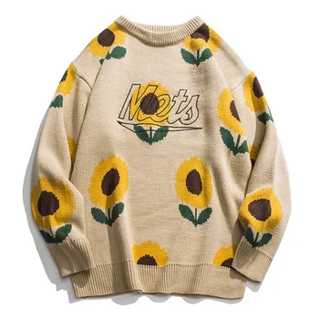 modes 2023 top jaunas ielidošanas ziemas saulespuķu ziedu džemperi pārdošana vīriešu džemperis o-veida kakla apkakli appliques zīmola Apģērbi