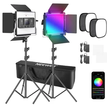 Neewer 2 Iepakojumi 480 RGB Led Gaismas Ar APP Kontroles, Fotogrāfija, Video Apgaismojums Komplektā Ar Kājiņām Un Softbox,Led CRI95/3200K-5600K