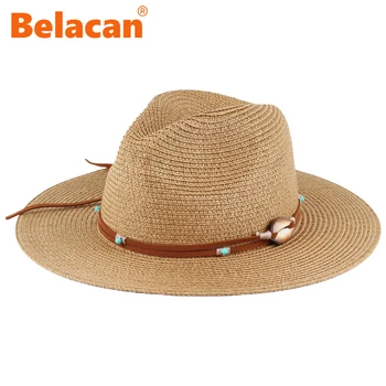 Panama Fedora Cepuri Vasaras Saules Cepures Sievietēm, Pludmales Platām Malām, Salmu Cepures Vīriešu Modes UV Saules Aizsardzības Ceļojumu Caps Chapeu Feminino