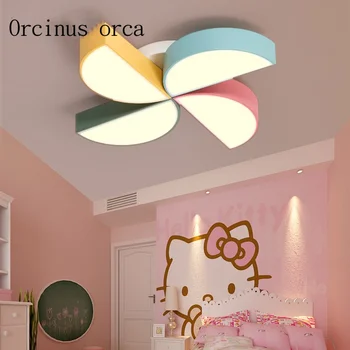 Radošā cartoon krāsa vējdzirnavas lustra bērnu istabai zēnu un meiteņu guļamistaba gaismas acu aprūpes LED griestu lampas