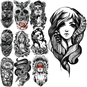 Reāli, Sievietes Saskaras Ar Pagaidu Tetovējumiem Pieaugušajiem Galvaskauss, Čūska, Lācis Kompass Vampīru Viltus Tetovējumu Uzlīmes, Ķermeņa, Roku Cilšu Tatoos