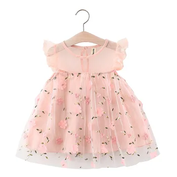 Saldie Vasaras Meitenes Kleita Izšuvumi Ziedi Acs Toddler Bumbu Gadījuma Kleita Skaista Princese Bērniem, Apģērbs Apģērbs