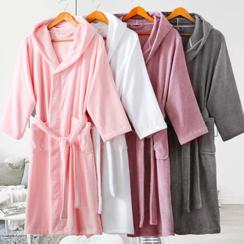Sieviešu Peldmētelis 100% Kokvilna Kapuces garām Piedurknēm Atvērtu Priekšā, Halāti Ziemassvētku Drēbes Sleepwear Homewear Kimono drēbes Baltā Ziema