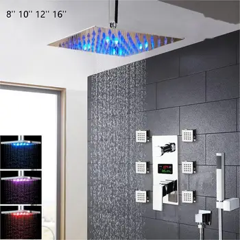 Temperatūras Displejs LED Vannas istaba Lietus Dušas Griestiem Uzstādīts Masāžas Sprauslas Smidzinātāja Mikseris Pieskarieties Ciparu Displejs Kontroles Vārsts, Komplekts