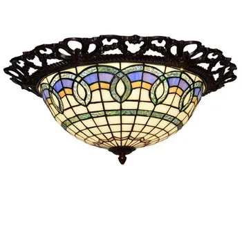 Tiffany Griestu lampa ar rokām Darinātas Stikla Baroka Vintage Vidusjūras Apaļa Griestu Lampas Foajē Gultas vietas Balkons 46cm 1123