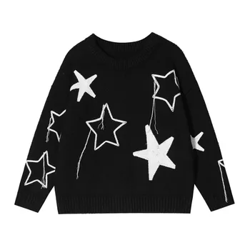 Trikotāžas Dizainere Ripped Pentagramma Grunge Džemperis y2k Streetwear Lielizmēra Vīriešu Džemperi Sieviešu Ziemas Mēteli, Džemperi Modes