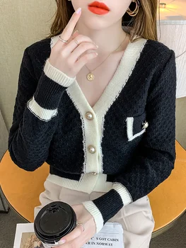 V-veida kakla slinks stila, ar garām piedurknēm džemperis korejas maigu jaciņa mētelis rudens ir 2021. jaunu sieviešu ziemas džemperis