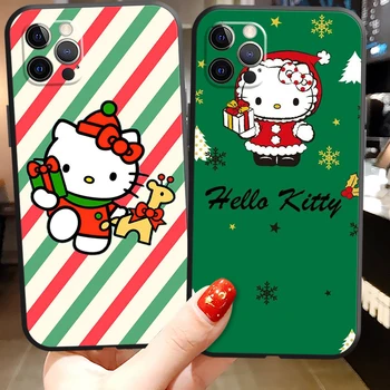 Ziemassvētku Hello Kitty Telefonu Gadījumos iPhone 11 12 Pro MAX 6S 7 8 Plus XS MAX 12 13 X Mini XR SE 2020. gadam Būtiska Atpakaļ Vāku Soft TPU