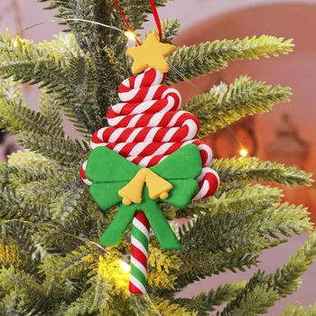 Ziemassvētku Kulons Polimēra Māla Kritums Rotājumu Krāsains Karikatūra Candy Niedru Piekārtiem Rotājumi Ziemassvētku Eglītes Mājas Dekoru Puse