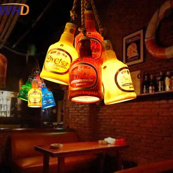 Ziemeļvalstu Stilā Vintage Multicolor Pudeli Kulons Lampas LED Rūpniecības Bēniņi Antīko Droplight Bārs, Restorāns Kaņepāju Virvi Karājas Lampas