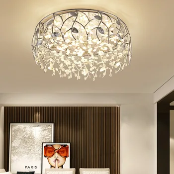 Ziepes-top putnu ligzdu led mūsdienu vienkāršu apaļu dzīves telpā, radošās guļamistaba disku kristāla tālvadības pults lampa apdare